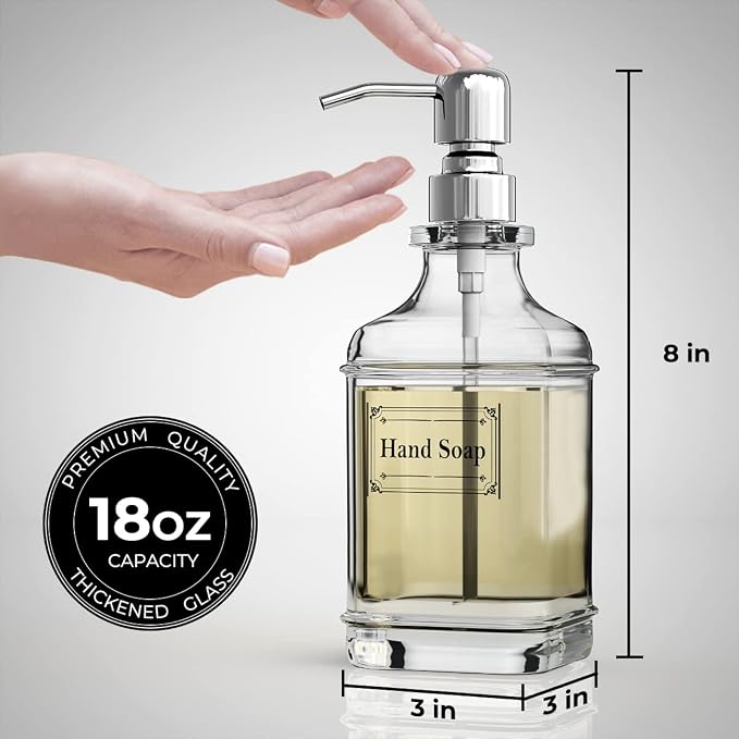 Soap Dispenser - 2 Pack, 18 Oz Antique Design Thick Glass Hand Soap Dispensers; - Image 4
