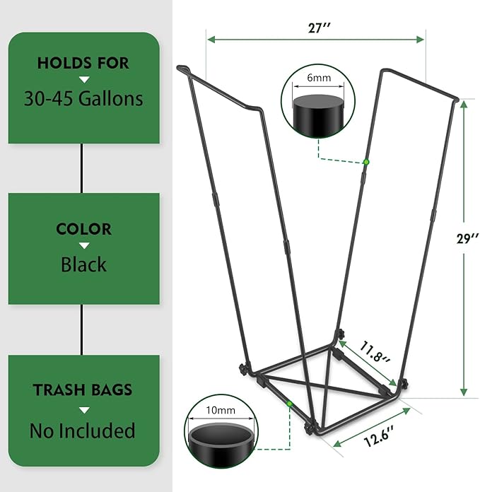 Trash Bag Holder, Outdoor Metal Leaf Bag Holder Stand, Garbage Bag Frame Holder - Image 3