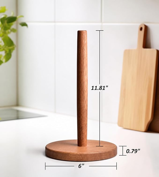 KitchLife Acacia Wooden Paper Towel Holder Countertop, Large Size - Image 2
