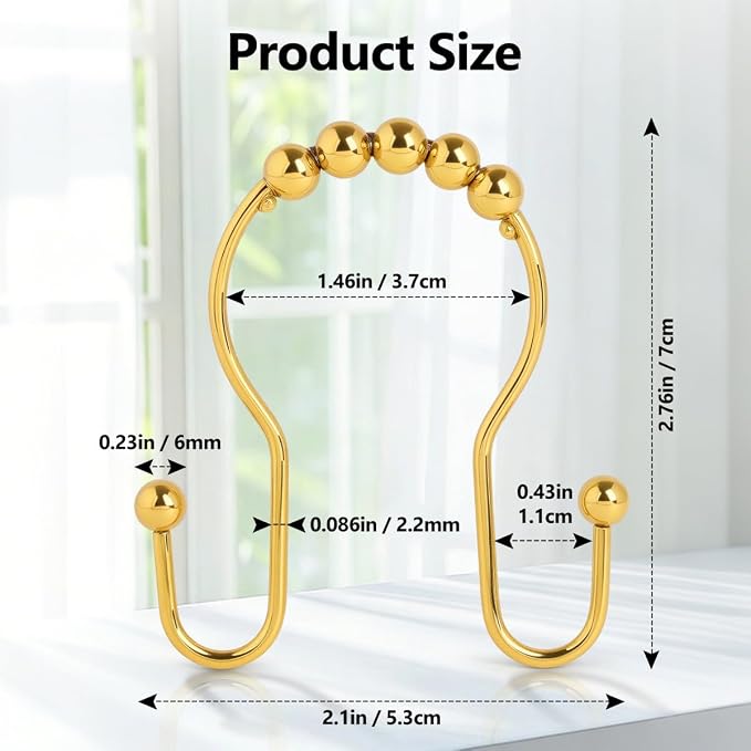 Resze Double Shower Curtain Hooks, Sturdy Metal Nickel Shower Curtain Rings - Image 2