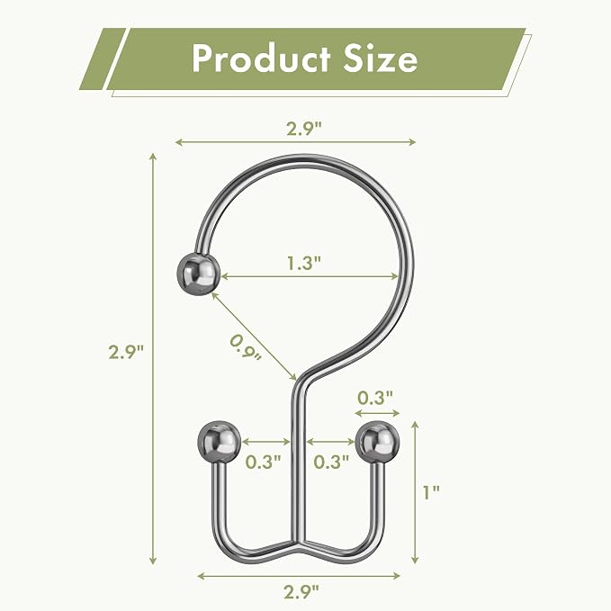 Amazer Chrome Shower Curtain Hooks, Rust-Resistant Metal Shower Hooks Shower - Image 2