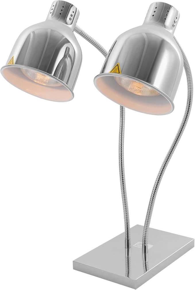 Food Heat Lamp Warmer Silver, 500W Double Bulbs Buffet Display Heating Preservation Light, Electric Portable Infrared Heating Lamp with 360°Adjustable Head (Silver)