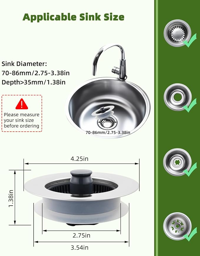 Universal Kitchen Sink Strainer Stopper Combo, 3 in 1 Pop Up - Image 5