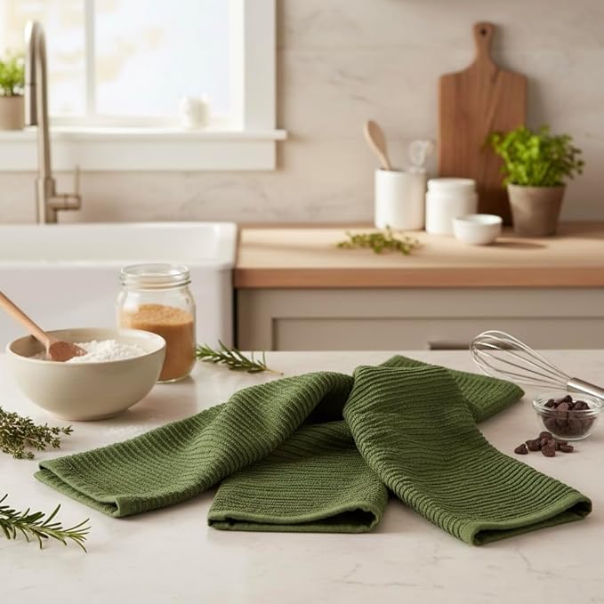 Avocado Forest Green Kitchen Dish Towels, 100% Cotton - Image 5