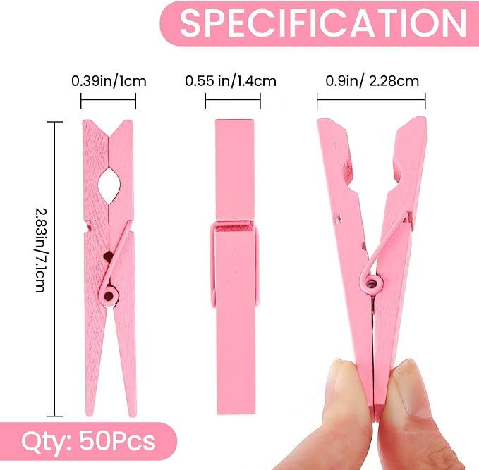 50PCS Colored Wooden Clothespins, 2.9inch Pink Clothes Pins - Image 7