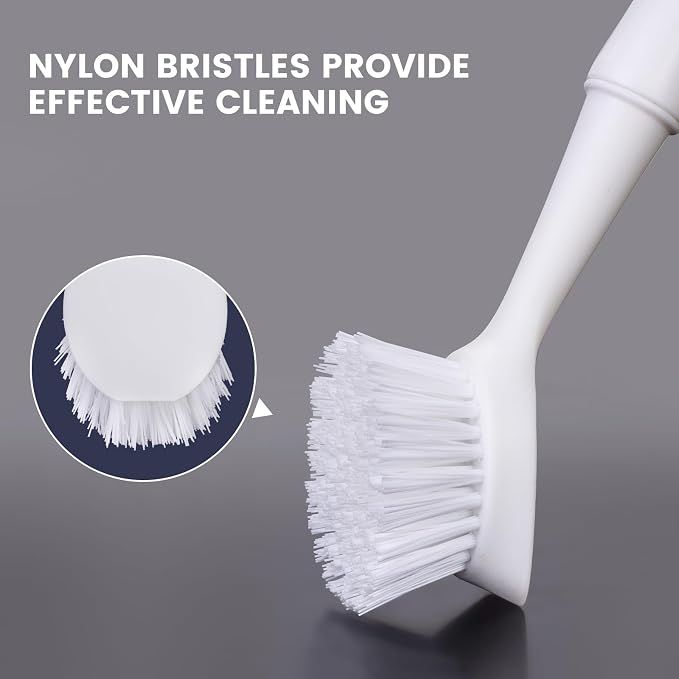 Dish Brush with Handle, Dish Scrub Brush with Built-in Scraper | Nylon Dish - Image 4