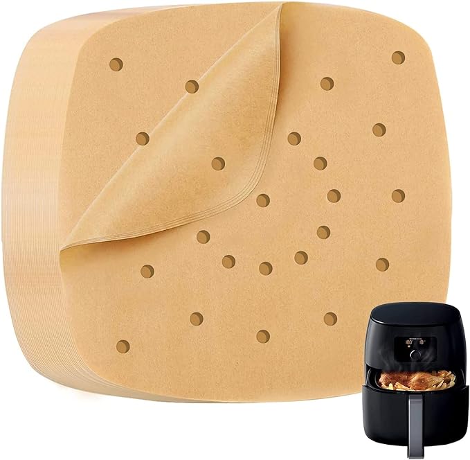 Katbite 200Pcs 9 Inch Parchment Paper, Heavy Duty Perforated, Unbleached Liners, Squares for Air Fryer, Steamer, Oven, Frying Chicken