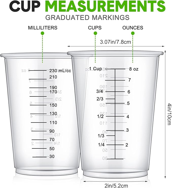 Yunsailing 50 Pack Disposable Measuring Cups for Resin 8 oz Clear Plastic Epoxy Reusable Liquid Mixing Cups for Cooking and Baking Supplies