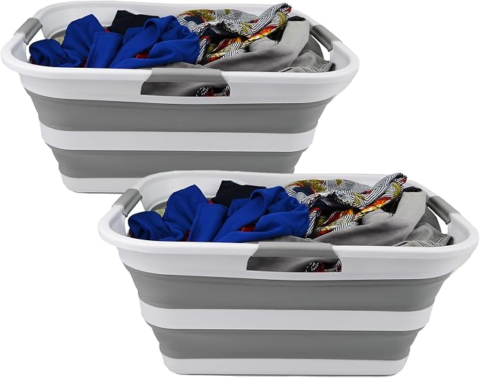 SAMMART 42 Collapsible Plastic Laundry Basket, Foldable Pop Up Storage by SAMMART