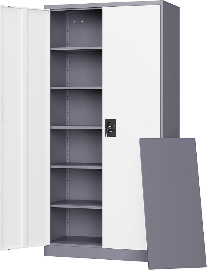 Letaya Metal Garage Storage Cabinets with Lock Door and Adjustable Shelves, Steel Tool Cabinets for Home,Office,Warehouse Organisieren (Gery White, 71" H)
