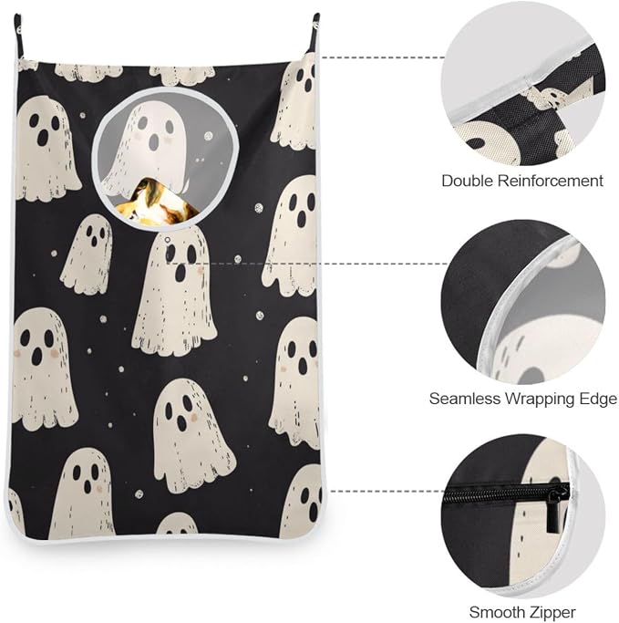 Cute Halloween Ghost Black Hanging Laundry Hamper Door Hampers Bag Basket - Image 5