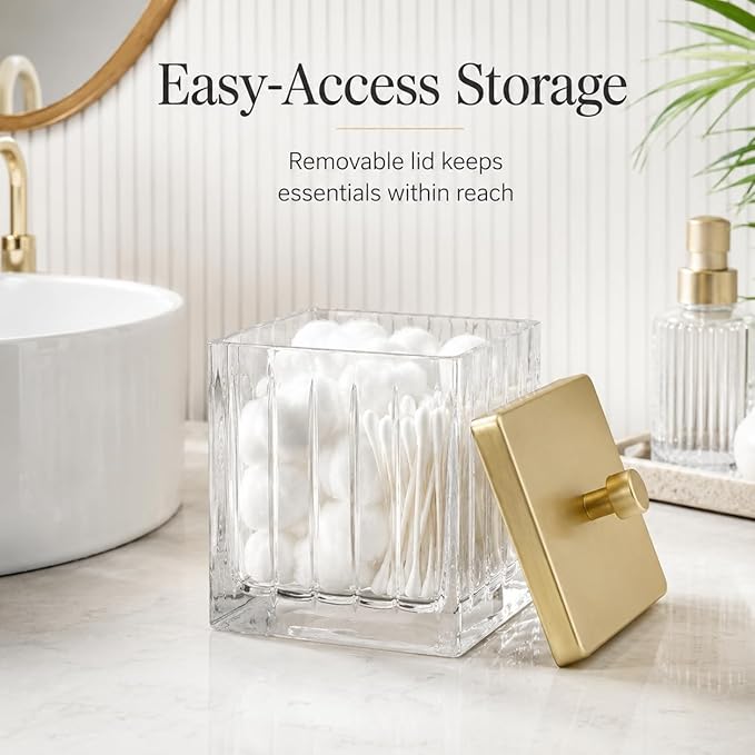 Vince Camuto Home Glass Cotton Jar Holder – Matte Gold Lid, Elegant Bathroom - Image 4
