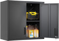 Garage Storage Cabinet Wall Cabinet with 2 Doors,Lockable Black Tool Cabinets Wall Mounted with Adjustale Shelves,Heavy Duty Hanging Cabinets for Warehouse Kitchen Laundry,Assembly Required
