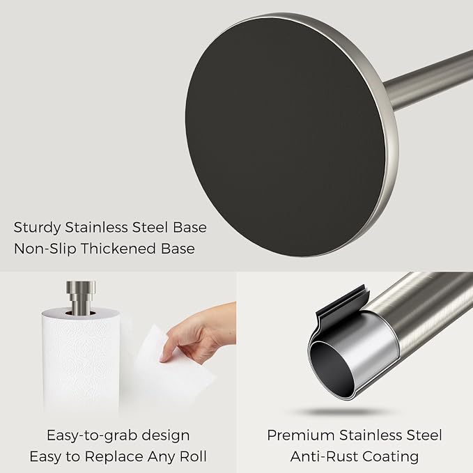 Brushed Nickel Paper Towel Holder Countertop, Freestanding Paper Towel Stand - Image 6