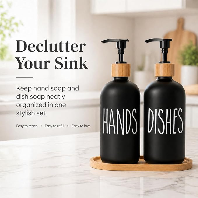 Dish Soap Dispenser for Kitchen, Glass Hand Soap Dispenser, Modern Farmhouse - Image 3