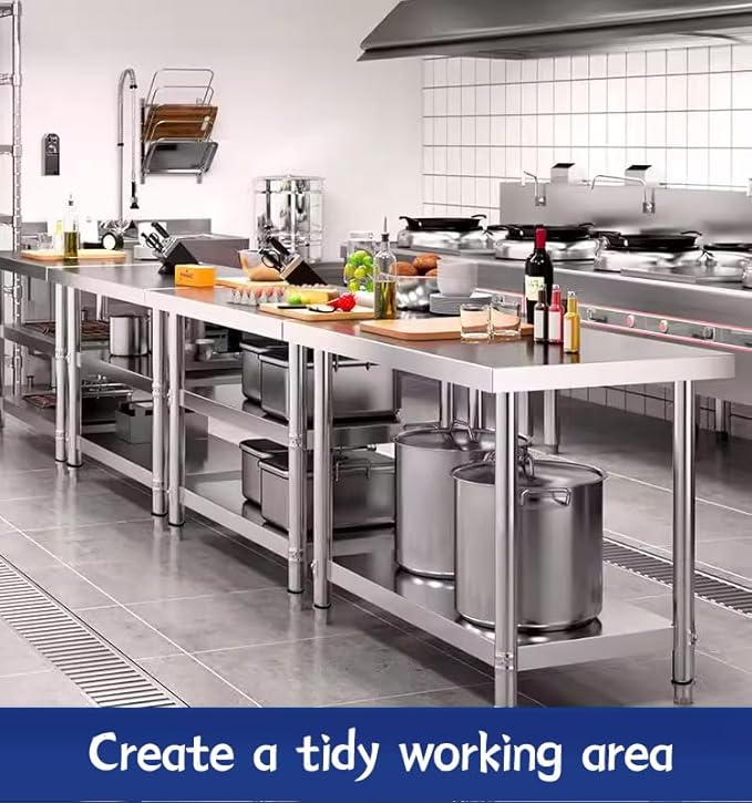 Stainless Steel Table Dining Table countertop is a Sturdy and Durable Double-Layer Operation Table for Restaurants and Kitchens, Outdoor use