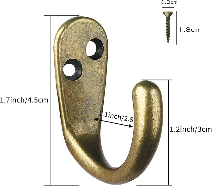 IBosins 50PCS Coat Hooks Wall Mounted Antique Brass Single Prong Robe Hook | - Image 2