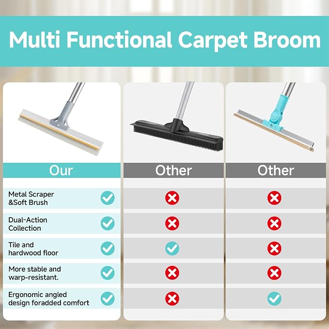 Carpet Rake for Pet Hair Removal Tool, Reusable Pet Hair Remover Broom | - Image 2