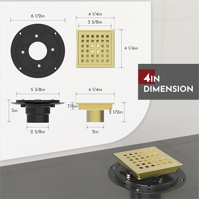 4 Inch Square Shower Floor Drain - Image 2