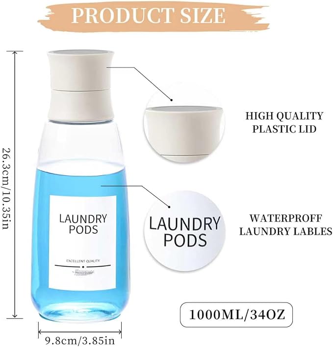 3Pack Glass Laundry Detergent Dispenser, 34oz Fabric Softener Dispenser - Image 3