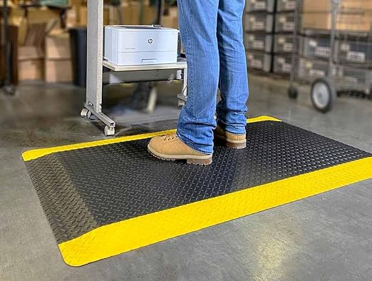 Wearwell 495.1516x3x12BYL Diamond-Plate Select UltraSoft Mat, 12' Length x 3' Width x 15/16" Thick, Black with Yellow