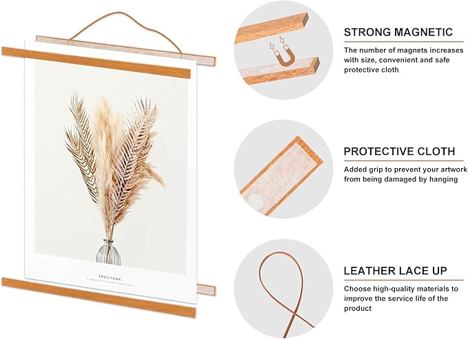 4 Pack 14x22 14x20 Poster Frame, Magnetic Light Wood Frame Hanger for Photo Picutre Canvas Artwork Art Print Wall Hanging (4 Packs, 14", Teak Color)