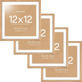 Homeforia 12x12 Light Wood Frame, High End Natural Oak 12 x 12 Square Picture Frames with Mat 10 by 10 inch Photo, 12by12 Wooden Poster Frames Matted to 10x10 Print, Tempered Glass, Wall Kit, Set of 4