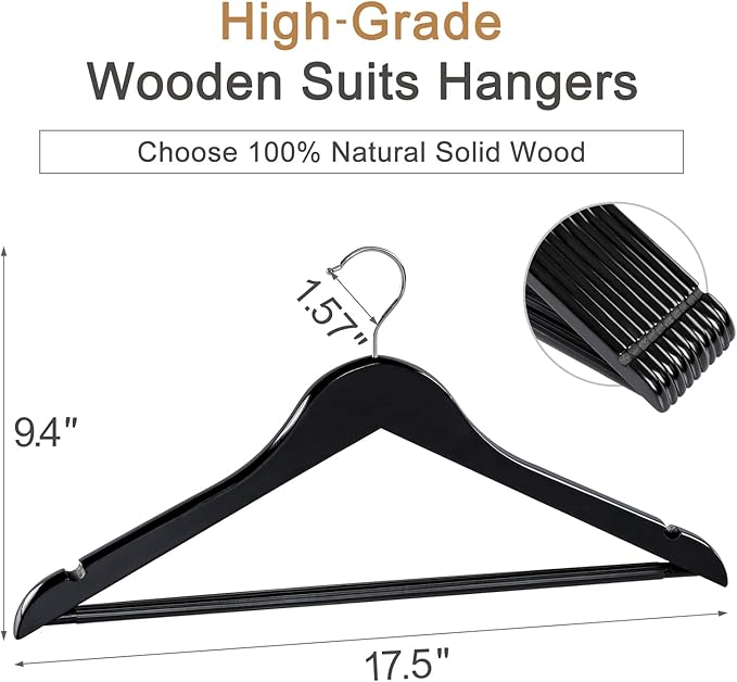 TOPIA HANGER Wooden Hangers 20 Pack, 360° Swivel Hook, Smooth Finish, Shoulder - Image 2