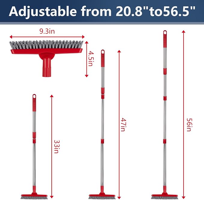 2 Pack Grout Brush with Long Handle, Swivel Cleaning Grout Line Scrubber - Image 2