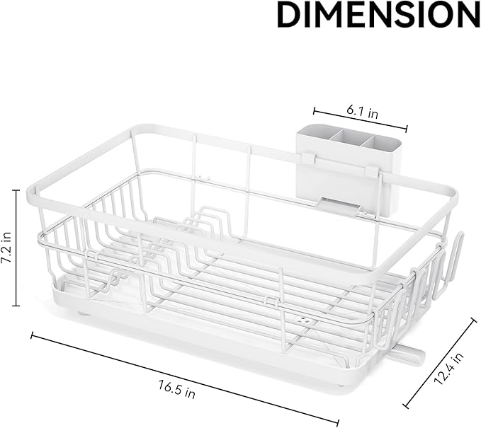 TOOLF Large Dish Drying Rack for Kitchen Counter,Kitchen Dish Racks with Drainboard,Sink Dish Strainer Rack,Countertop Dish Drainer Rack with Cup & Utensil Holders,White