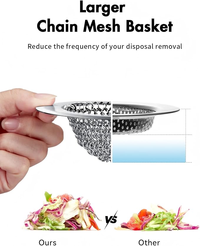 Kitchen Sink Drain Strainer, Patented Reversible Chain Mesh Basket Anti-Clog - Image 4