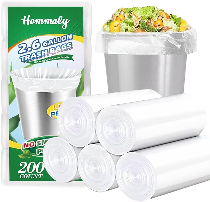 Hommaly 2.6 Gallon 200 pcs Small Clear Trash Bags, Strong 2.5 Gallon Garbage by HOMMALY