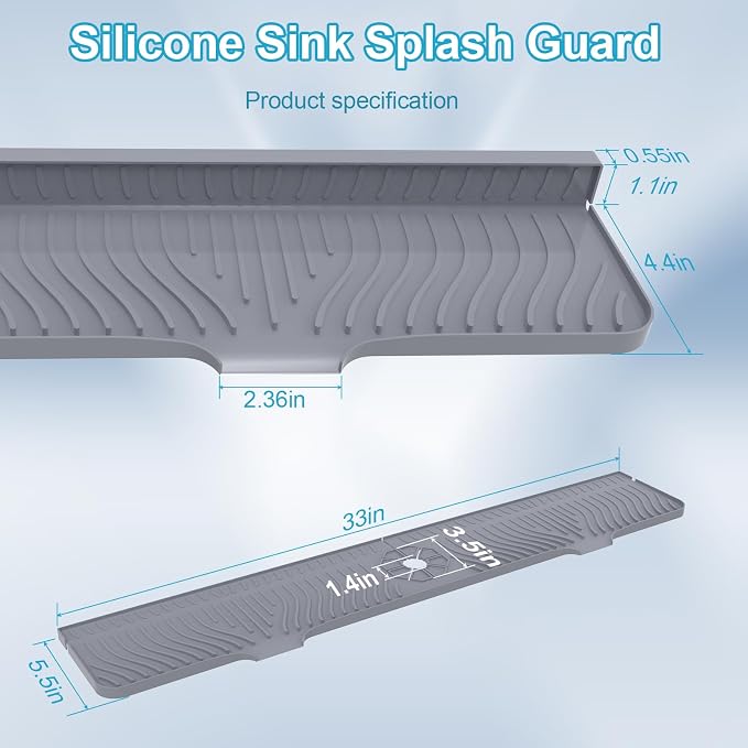 Derlights 33 inch Sink Splash Guard Mat, Silicone Faucet Handle Drip Catcher - Image 4
