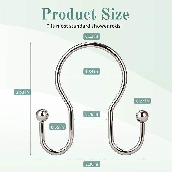 Shower Curtain Hooks, Stainless Steel Shower Curtain Hangers, Metal Shower - Image 5