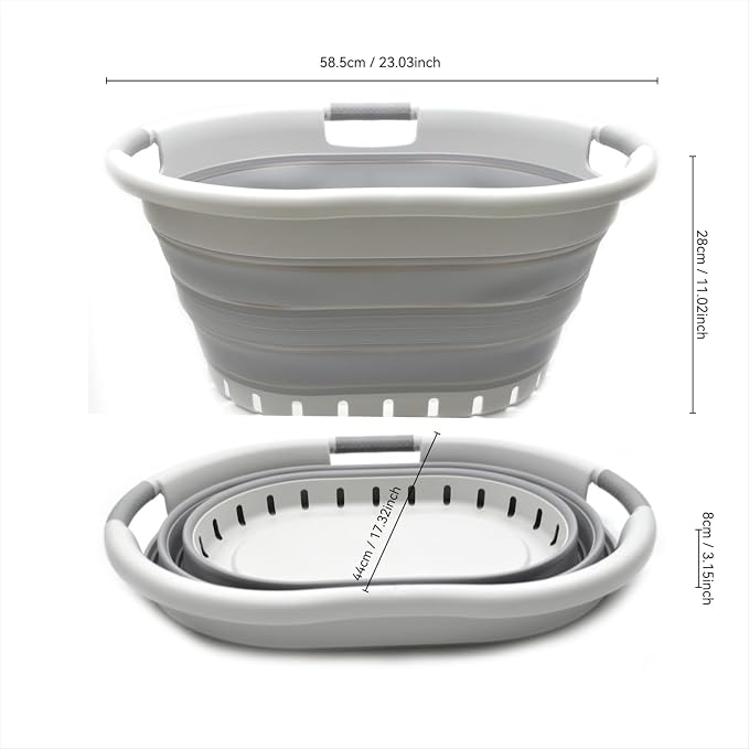 SAMMART 36L Collapsible 3 Handled Plastic Laundry Basket-Foldable Pop Up - Image 2