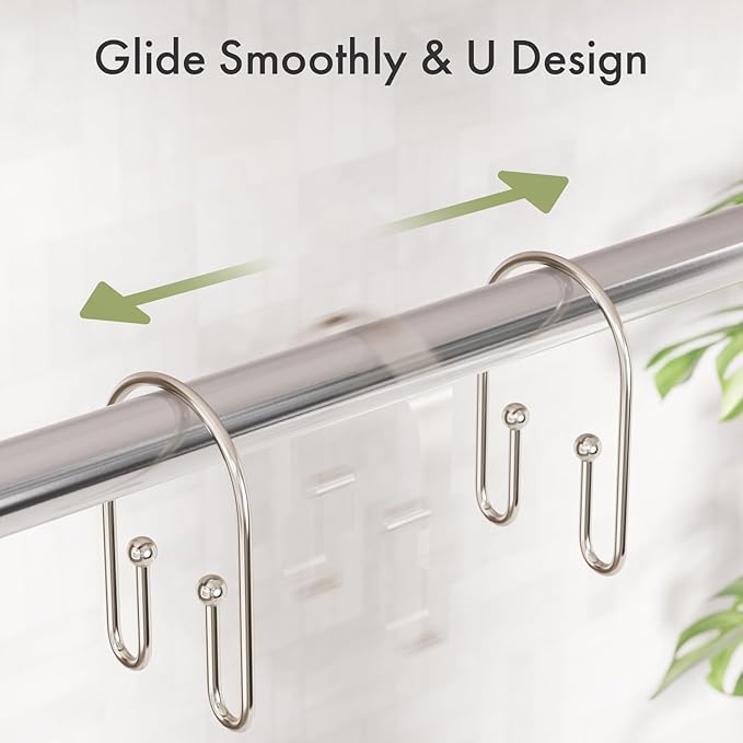 AmazerBath Shower Curtain Hooks, Nickel Shower Curtain Hooks Rust Proof - Image 4