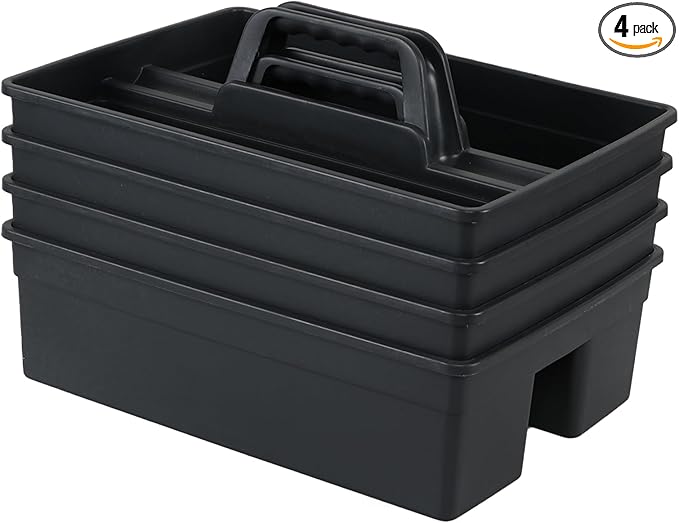 3-Compartment Plastic Storage Caddy with Handle, 4 Pack Cleaning Supplies Caddy Baskets