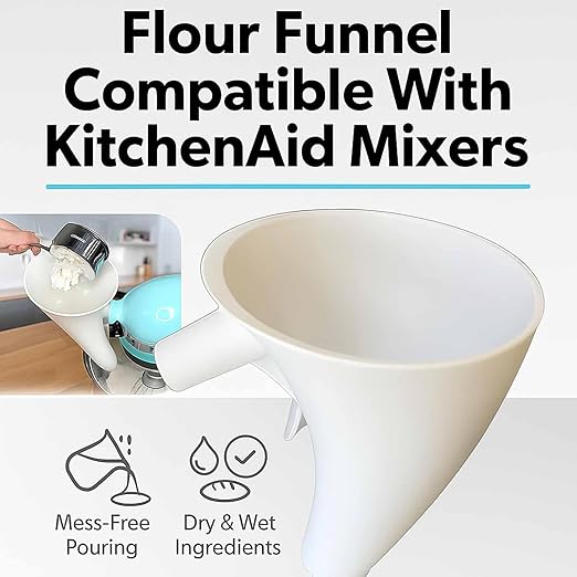 Flour Funnel for Kitchen Aid Mixer, Easy Pour No-Mess Attachment, Anti-Splash Accessory, Fits Tilt-Head 4.5–5 Qt (KSM150), Durable Dishwasher-Safe Baking Tool (Green)