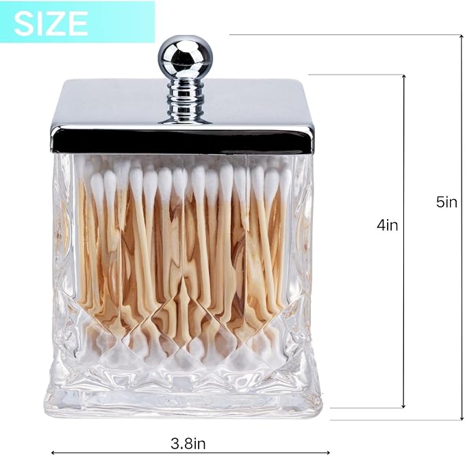 15Oz Clear Q-Tip Holder, Square Thick Glass & Metal Lid - Image 6