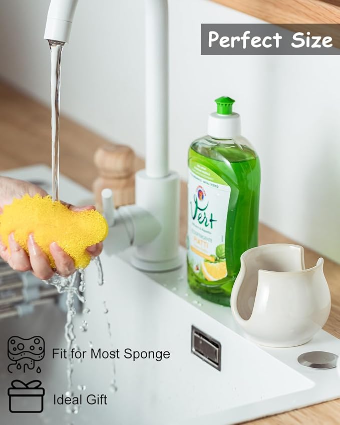 Zoeeker Sponge Holder for Kitchen Sink, Ceramic Dish Sponge Caddy - Image 6