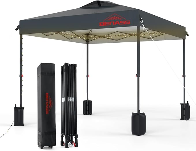 10x10 Pop Up Canopy, Easy Up Canopy Tent, Heavy Duty Tents for Parties, One Person Set Up Event Tent, Grey