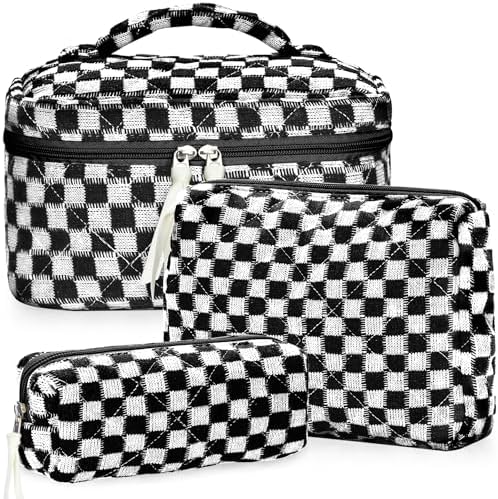 BuyCard Quilted Makeup Bag Set, CuteFloral Cotton Coquette Makeup Bag Toiletry by BuyCard