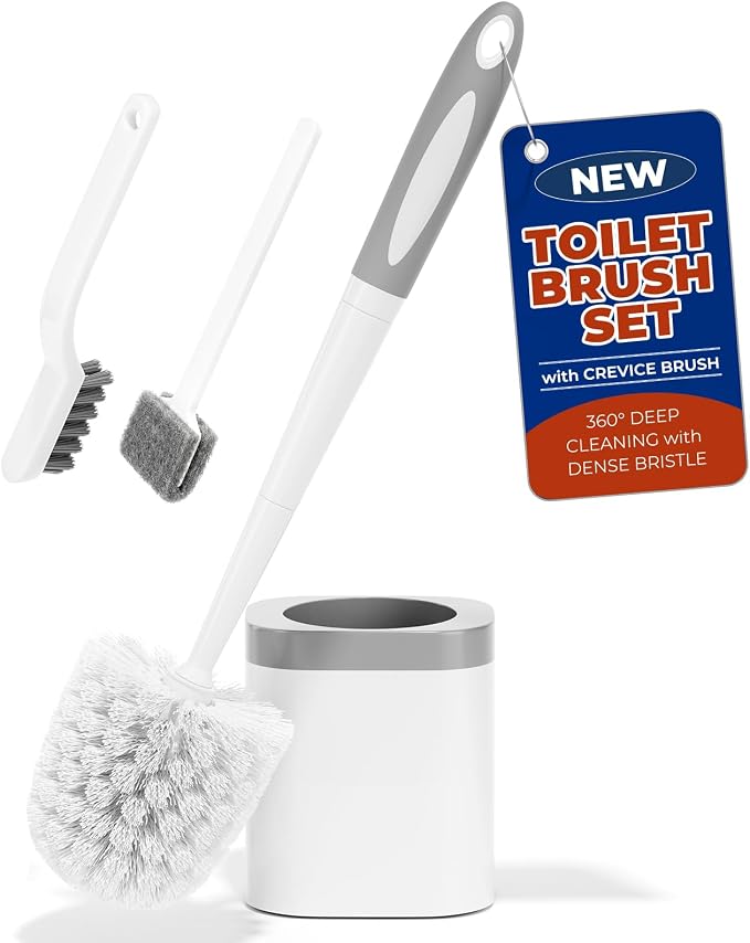Holaloha Toilet Brush and Holder Set, Space Saving, 1 Pack | Bathroom by Holaloha