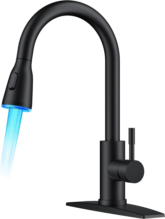 FORIOUS Kitchen Faucet with LED Light Sprayer, Single Hole, High Arc Single by FORIOUS