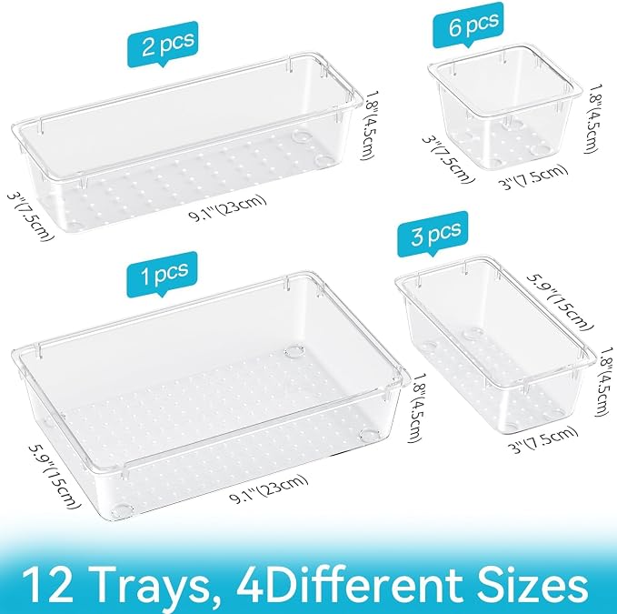 12 PCS Drawer Organizer Set, Makeup Organizers, Tool Storage Trays | 4 Sizes - Image 2