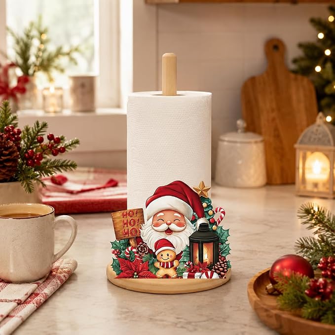 Bamboo Paper Towel Holder with 11 Set Interchangeable Holiday Signs, Rustic - Image 6