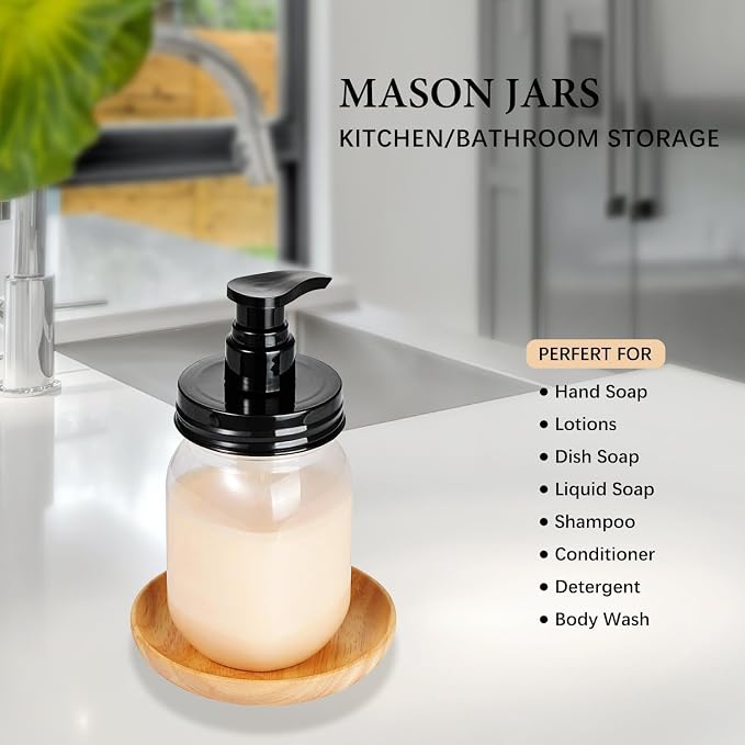 Amolliar Plastic Mason Jar Soap Dispenser - 16OZ | Refillable BPA-Free Hand - Image 6