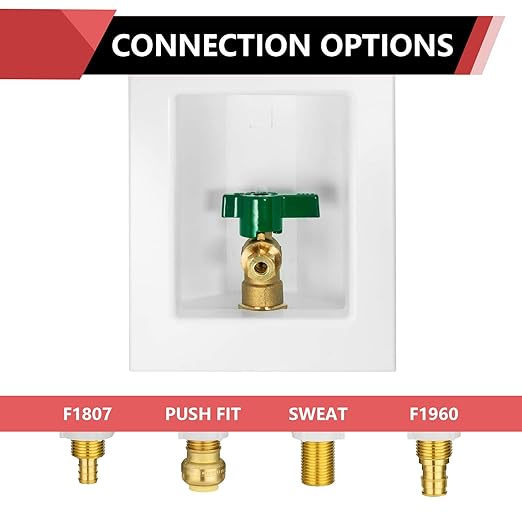 EFIELD Push-fit Pre-Assembled Ice Maker Outlet Box, 1/2-Inch Push-Fit Connection with Installed 1/4-Turn Ball Valve with Copper Water Hammer Arrestor,(IM010)