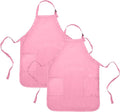 DALIX Apron Commercial Restaurant Home Bib Spun Poly Cotton Kitchen Aprons (2 Pockets) (2, Pink)