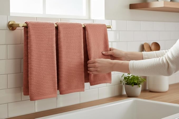 Peach Coral Salmon Kitchen Dish Towels, 100% Cotton - Image 2